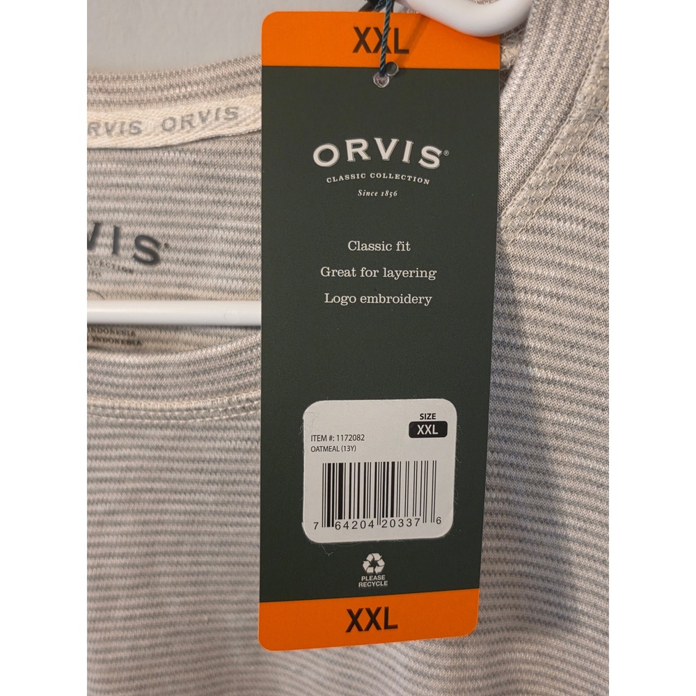 Orvis Cascade Long Sleeve Crew Neck Shirt Mens XXL Oatmeal Striped 1172082 NWT - Picture 5 of 8